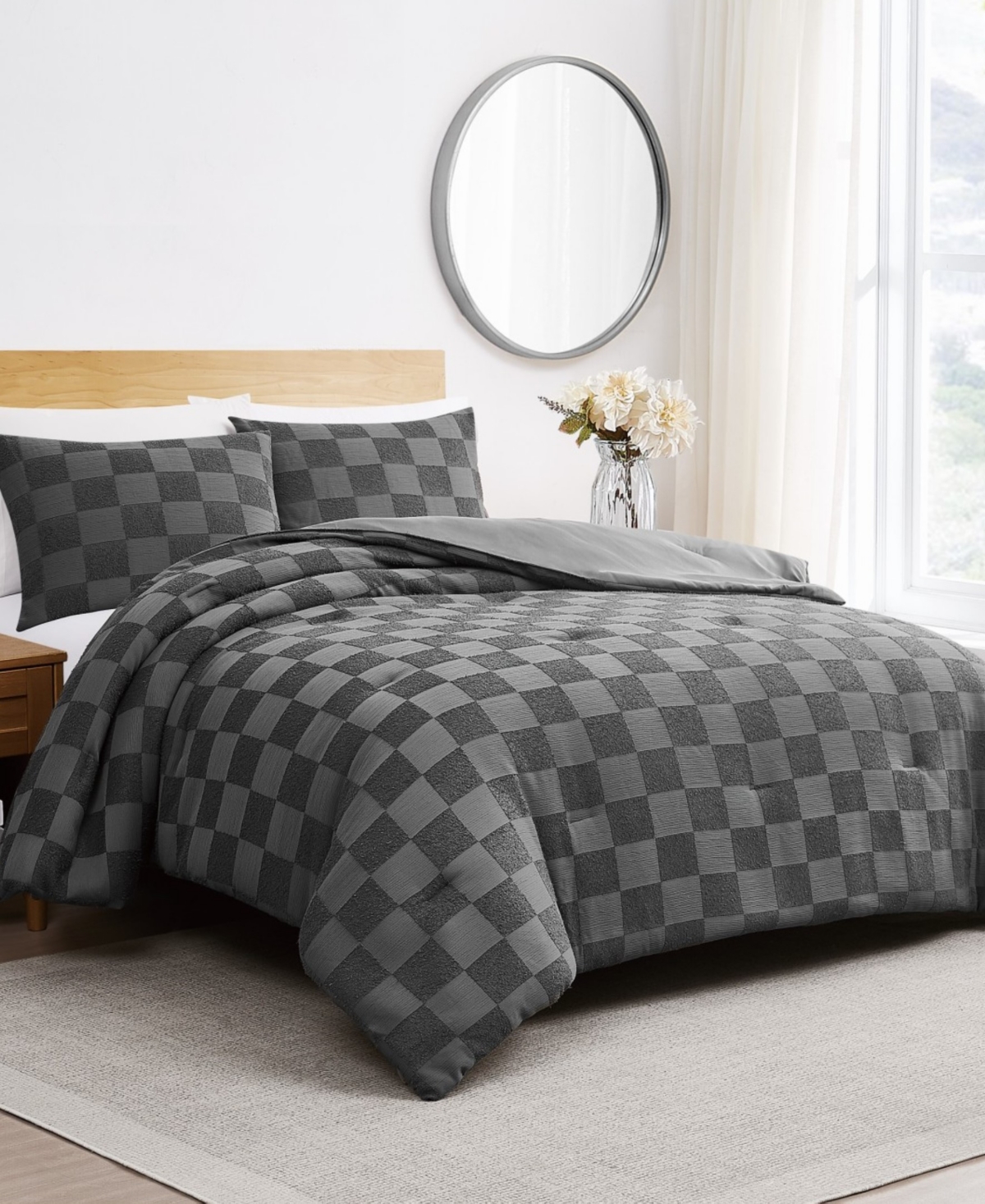 Truly Soft Textured Checkered 3-pc. Duvet Cover Set, Full/queen In Gray