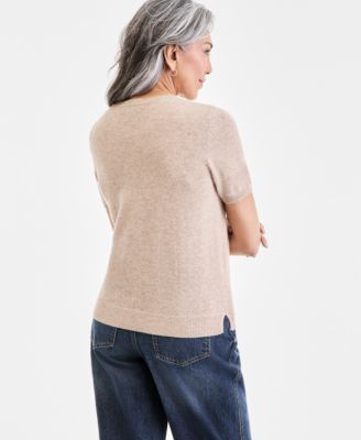 Women's 100% Cashmere Crewneck Short-Sleeve Sweater, Macy's Exclusive