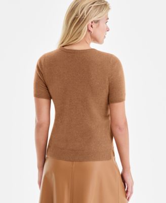 Women's 100% Cashmere Crewneck Short-Sleeve Sweater, Macy's Exclusive