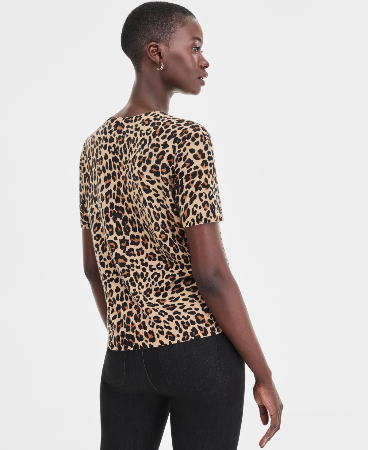 Charter Club Women's 100% Cashmere Leopard-print Short-sleeve Sweater, Macy's Exclusive In Animal Print