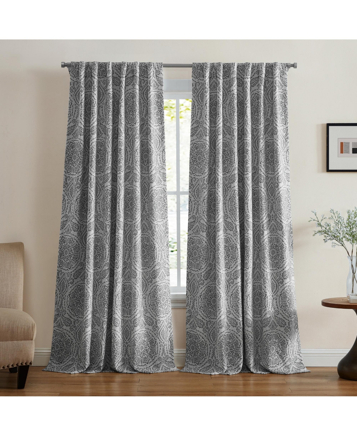 Giovanni Medallion Linen Blend Window Curtain Panel - Blue
