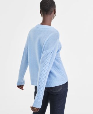 Women's 100% Cashmere Placed Cable-Knit V-Neck Sweater, Macy's Exclusive