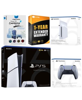 PlayStation 5 Slim Digital Bundle with Disc Drive, Extra Controller, MightySkins Code and 1 Year Extended Warranty