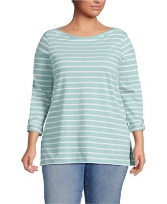 Women's Plus Size Supima Cotton Adjustable 3/4 Sleeve Boatneck Tunic