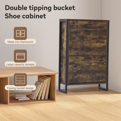 Slim Shoe Cabinet with Flip Drawers, Hidden Storage for Entryway