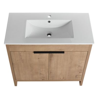 Freestanding Ceramic Sink Vanity Cabinet with Soft Closing Hinges