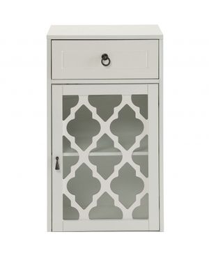Fret Work Glass Door Cabinet with Decorative Accents and Storage