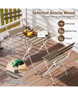 3 Piece Patio Acacia Wood Bistro Set with Slatted Seat and Tabletop
