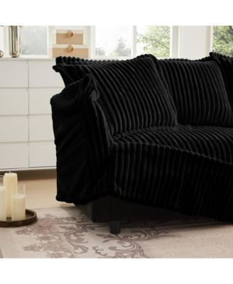Black Corduroy Slipcovered Armchair with Pillows