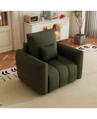  1 Pc   Teddy Fabric  Lounge Chair, Upholstered, Includes Pillow, Curved Backrest, Solid Wood Frame Modern sofa chair