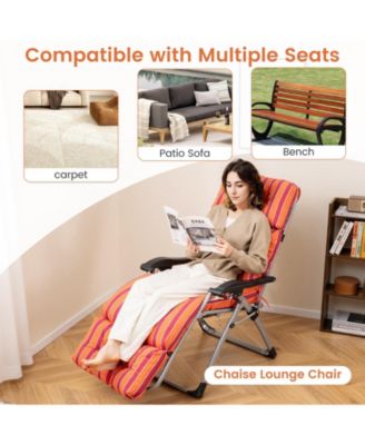 Outdoor Lounge Chaise Cushion with String Ties for Garden Poolside-Red