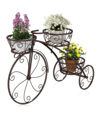 Tricycle Plant Stand Flower Pot Cart Holder with 3 Hollowed Baskets