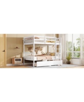 Streamdale Twin Bunk Bed with 2 Drawers, Convertible Twin Beds, Ladder, Guardrails, White