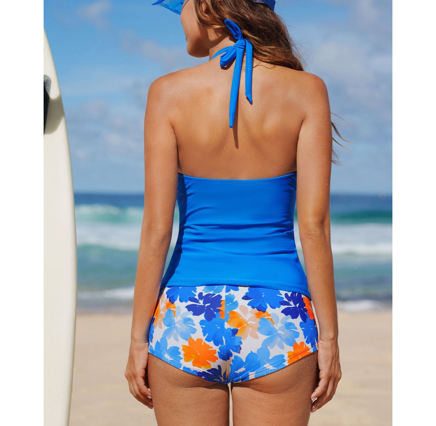 Women's Halter V Neck Adjustable Straps Shorts Tankini Sets