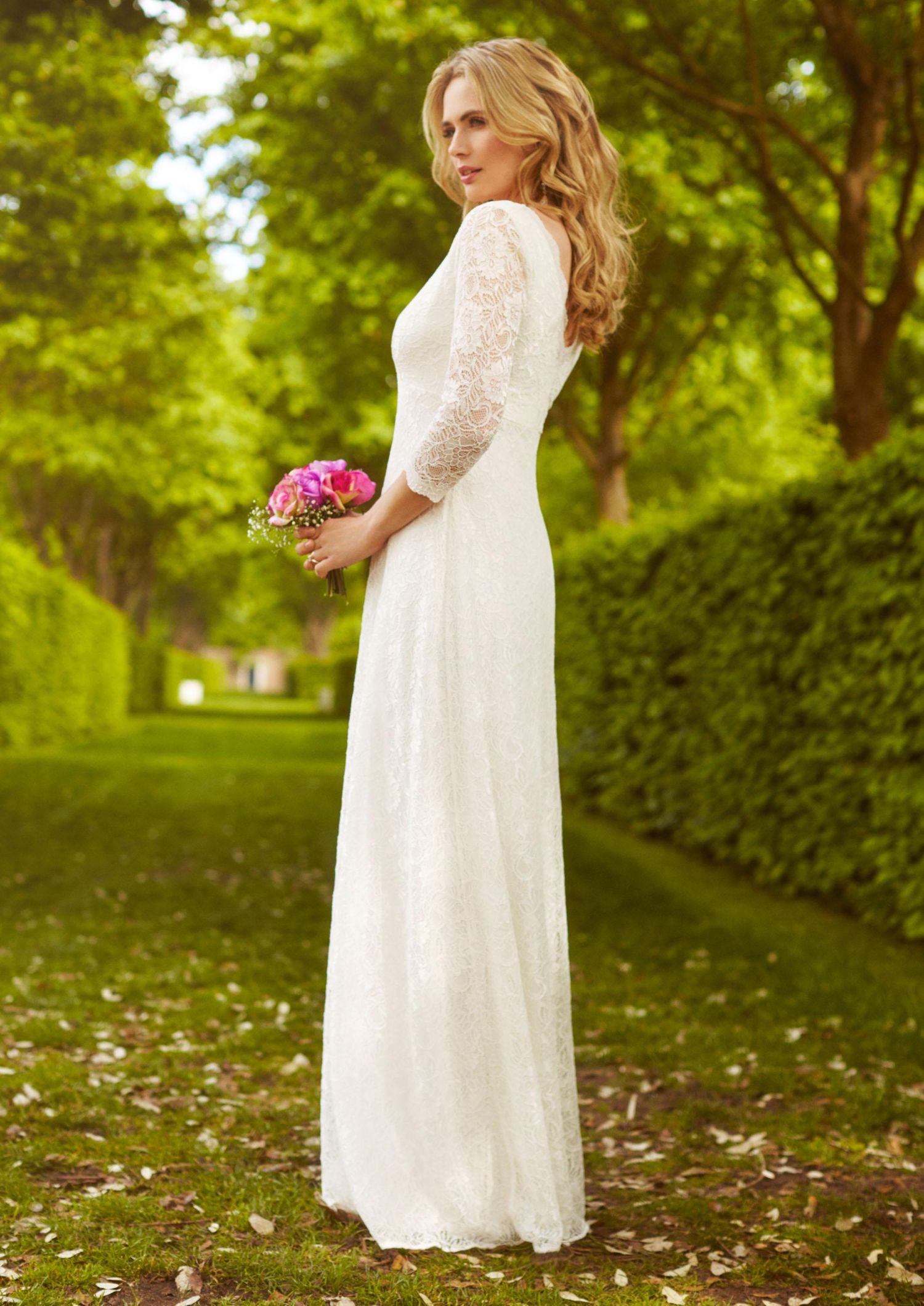 Women's Anya 3/4 Sleeve V-Neck Lace Bridal Gown