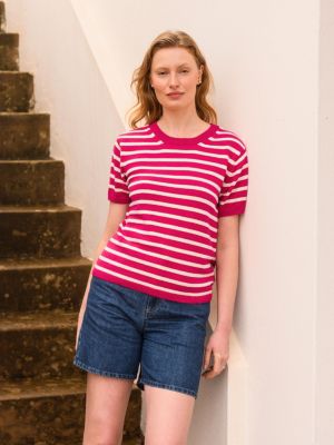 Women's Striped Knitted Crew Neck Tee