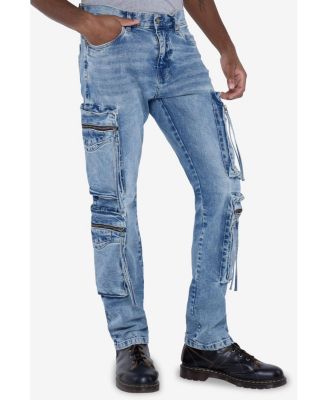 Men's All Over Zipper Cargo Pocket Straight Fit Fashion Jeans