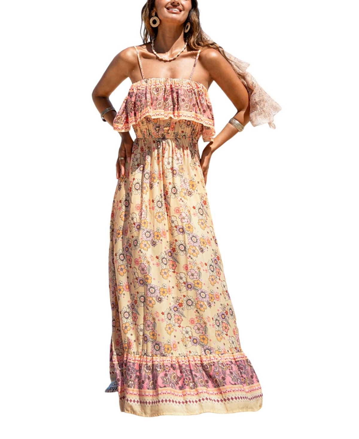Women's Falling Petals Floral Maxi Beach Dress - Pink