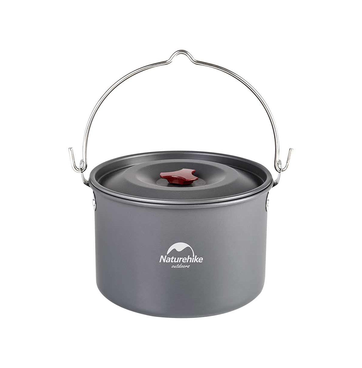 Camping Soup Pot Cookware with Lid Large Outdoor Portable Hanging Pot Cooking Set for 1-6 People - Black
