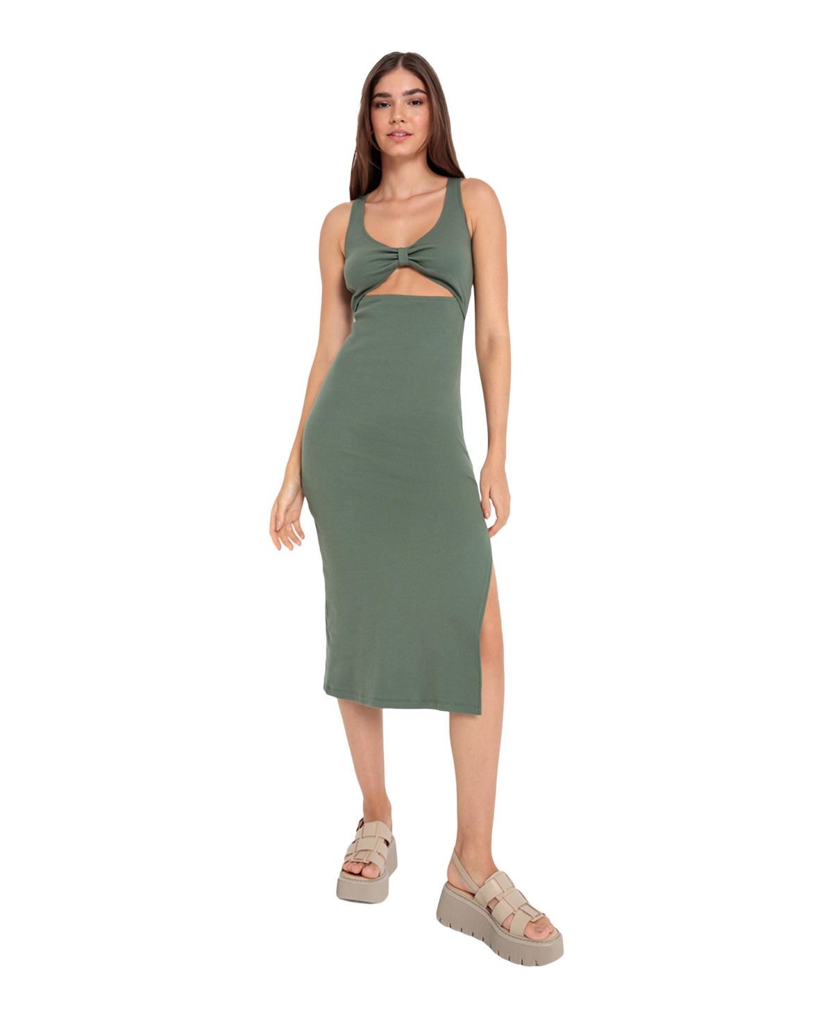 Women's Knot Detail Cut Out Dress - Olive