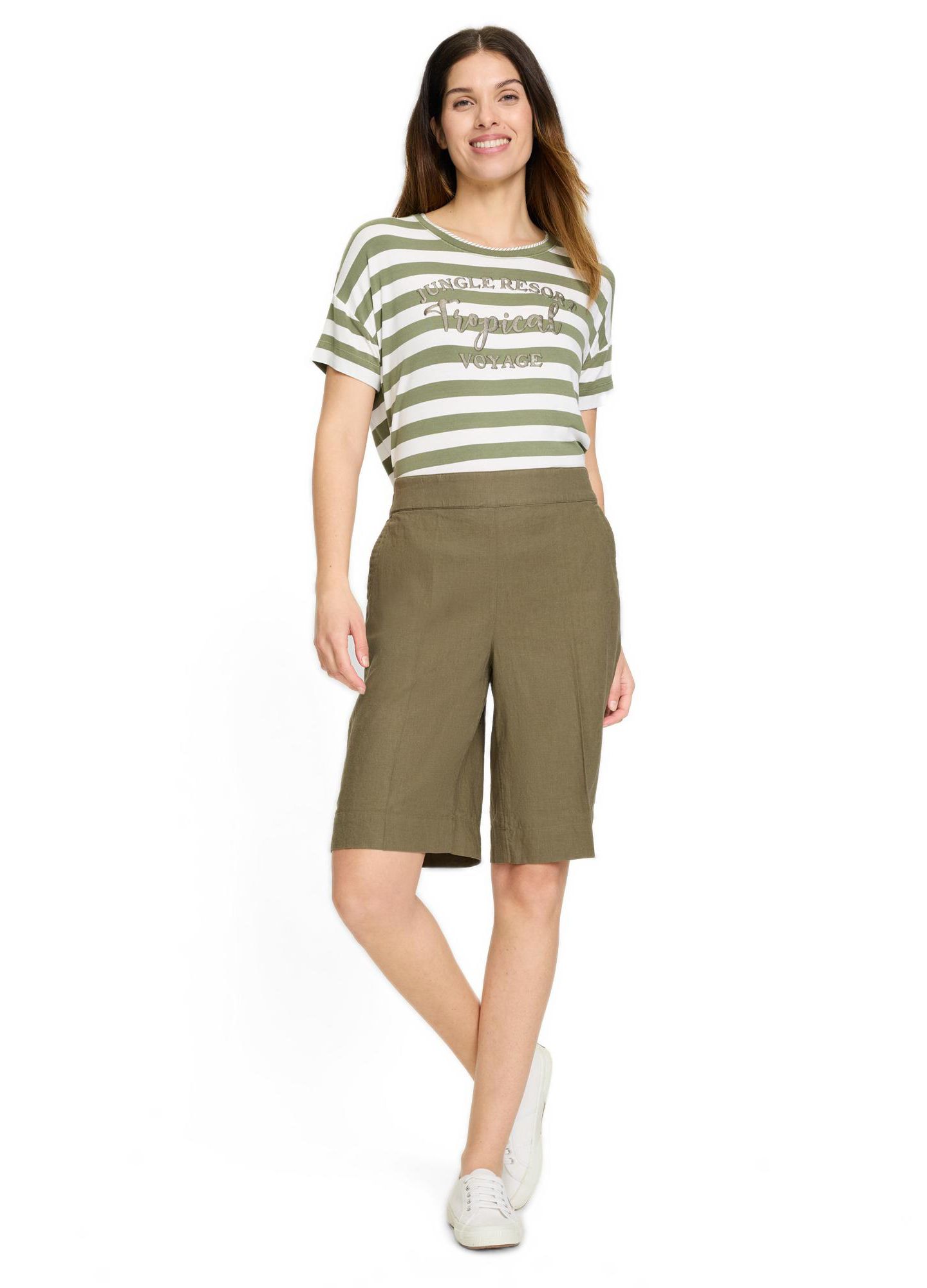 Женские шорты Olsen Mona Fit Viscose Linen Short, цвет: Оливковый — фото 2