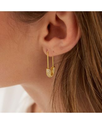 Pave Safety Pin Earring Jewelled Sterling Silver