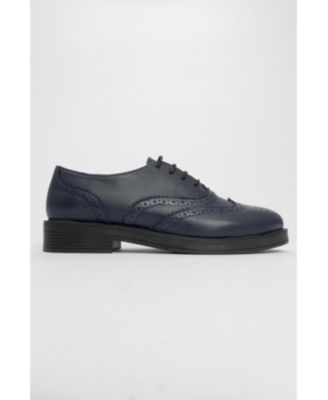 Women's Lace-Up Leather Oxford with Block Heel