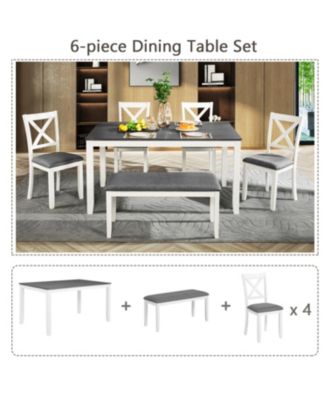6-Piece Grey & White Dining Set with Bench