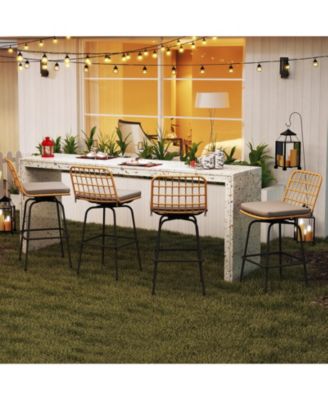 Patio Swivel Barstools Set of 2 with Soft Seat Cushions