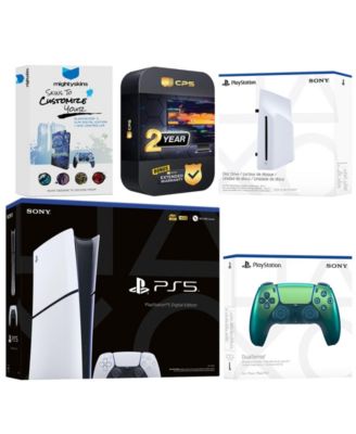 PlayStation 5 Slim Digital Bundle with Disc Drive, Extra Controller, MightySkins Code and 1 Year Extended Warranty