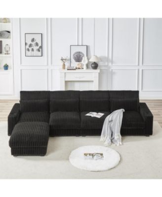  L-Shaped Sofa with Cup Holder, Footrest & Pillows (USB/Type-C Ports)