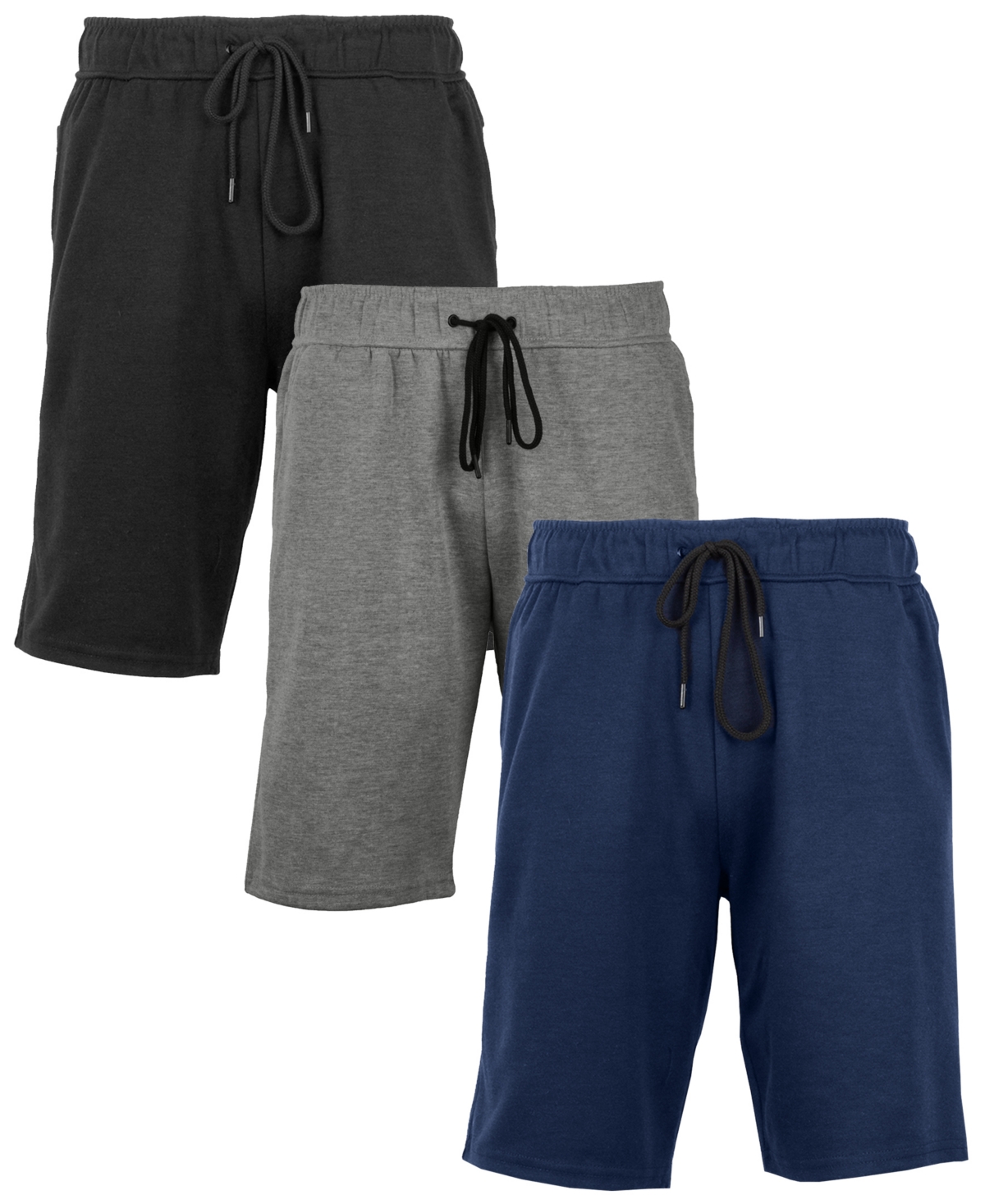 Men's 3-Pack Tech Fleece Performance With Heat Seal Zipper Pocket Shorts - Navy, Red, Heather gray