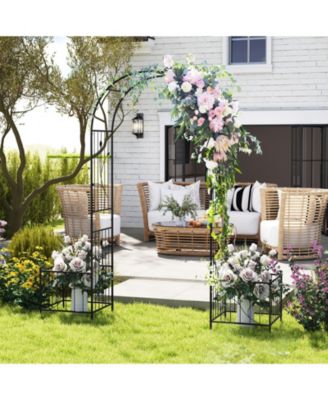 2 in 1 Garden Arbor with 2 Side Planters and 8 Ground Stakes