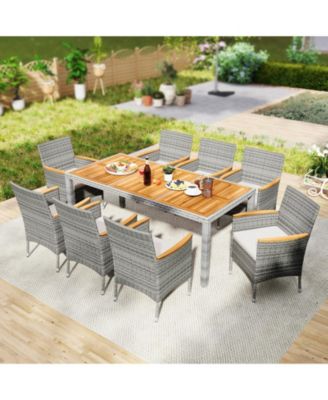 9 Pieces Patio PE Wicker Dining Set for Deck  Garden and Yard