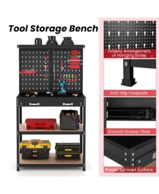 Tool Storage Workbench with Pegboard with 14 Hanging Accessories for Garage