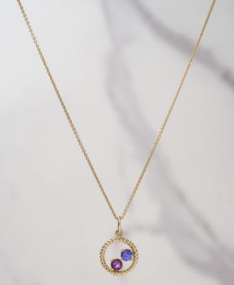 Tanzanite (1/5 ct. t.w.) & Rose de France Amethyst (1/6 ct. t.w.) Double Stone Circle 18" Pendant in 14k Gold-Plated Sterling Silver