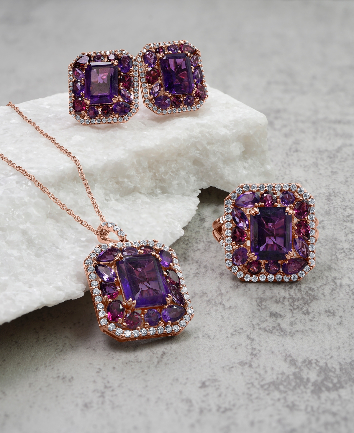 Macy's Amethyst (4-1/6 Ct. T.w.), Rose De France Amethyst (7/8 Ct. T.w.) & Diamond (1/2 Ct. T.w.) Halo Ring