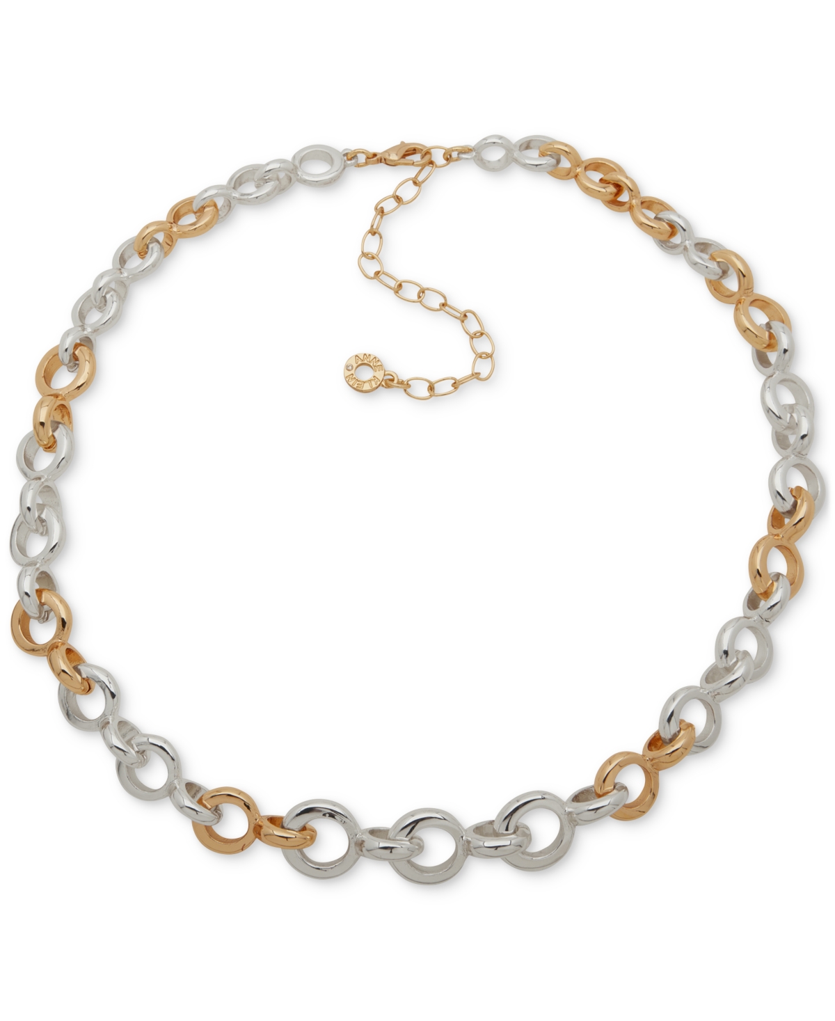 Two-Tone Interlocking Ring Collar Necklace, 16" + 3" extender - T-Tone