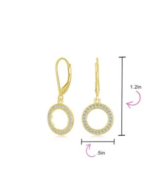 Elegant CZ Pave Open Circle Drop Earrings Gold Plated Leverback