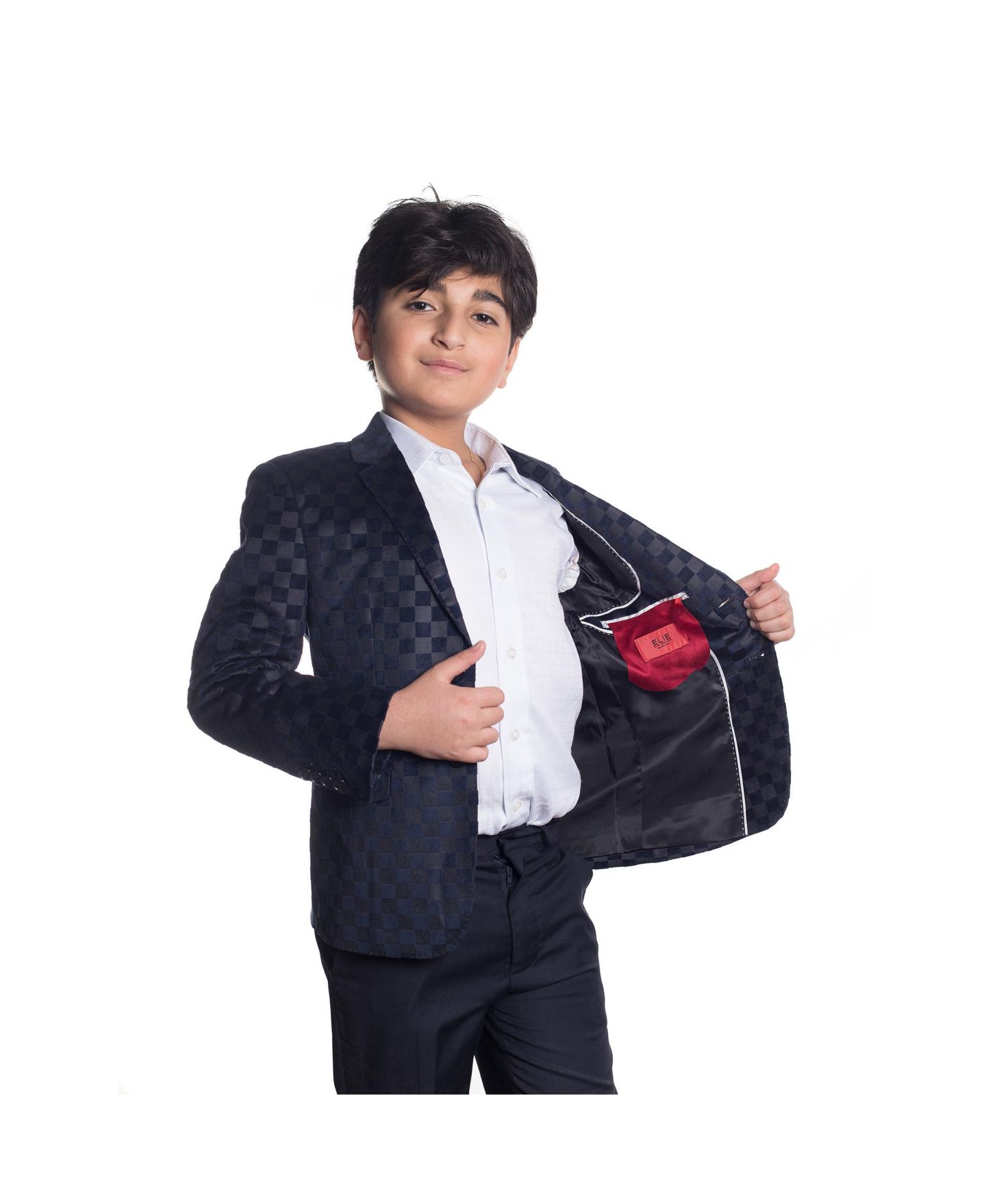 Пиджак Elie Balleh Navy Slim Fit Gingham Blazer для малышей, цвет: Тёмно-синий — фото 3