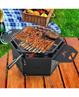Portable Charcoal Grill Stove Rotatable with Foldable Body and Legs with Handles