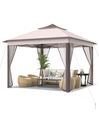11 x 11 Feet 2-Tier Pop-Up Gazebo Tent Portable Canopy Shelter Carry Bag Mesh