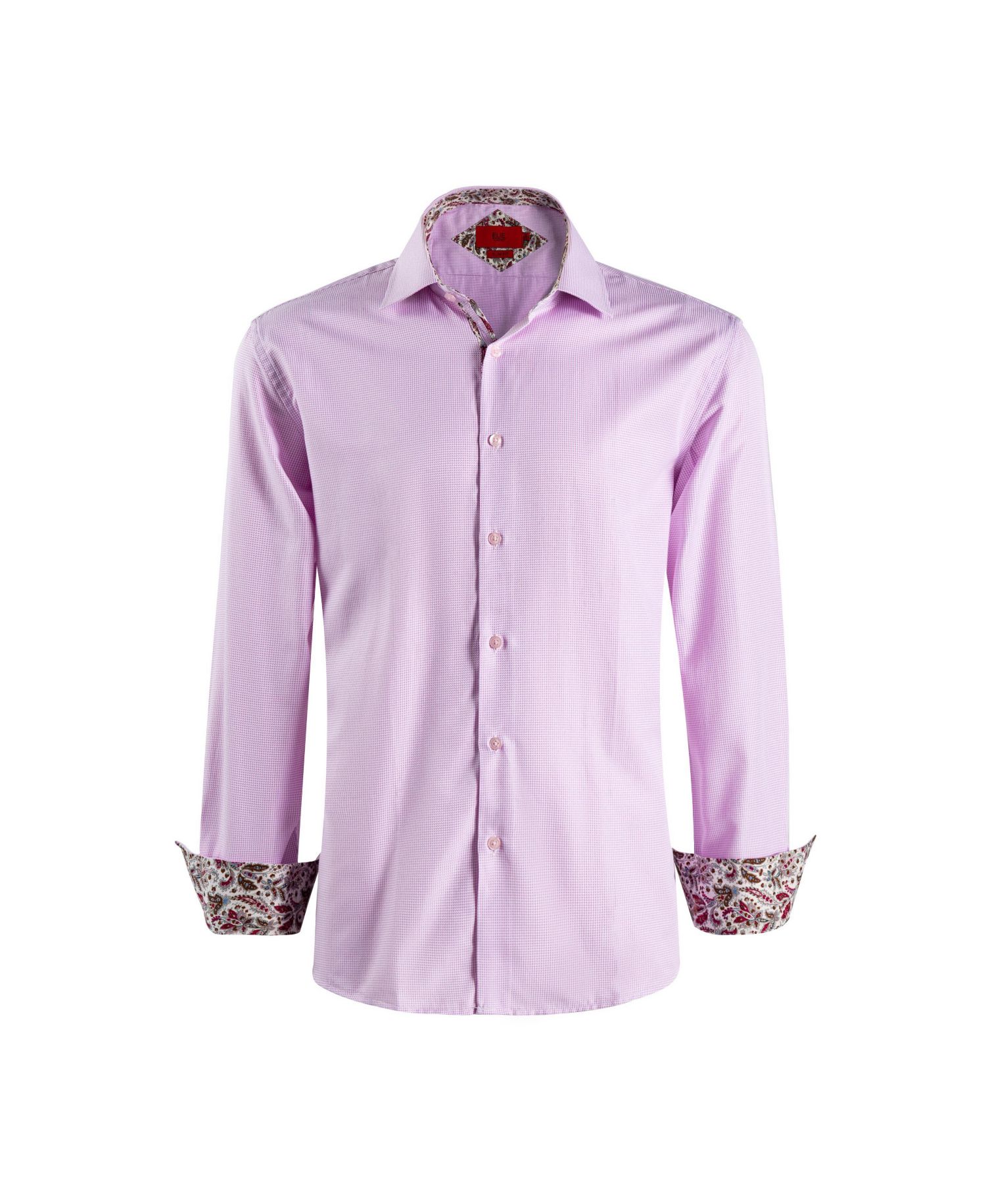 Big Boys Pink Slim Fit Houndstooth Dress Button-Down Shirt