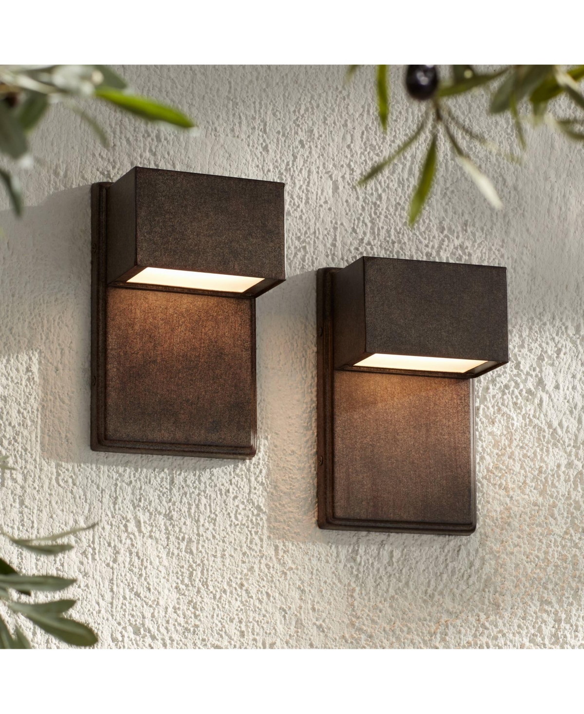 Lyons Modern Industrial Outdoor Wall Light Fixtures Set of 2 Bronze Black Box Frame Led 8" for Post Exterior Barn Deck House Porch Yard Patio Garage G