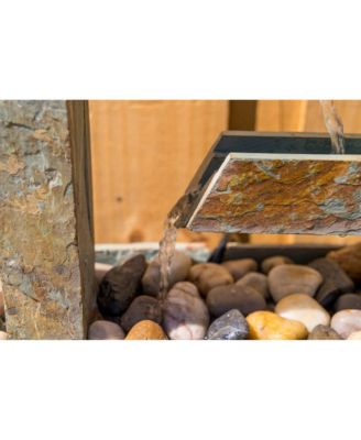 Zigzag Zen 49" High Large Modern Indoor Outdoor Decor Slate Stone Floor Fountain with Light LED Waterfall