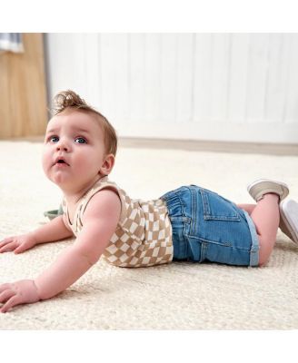 Baby Gender Neutral Cuffed Denim Shorts, Dark Denim Wash