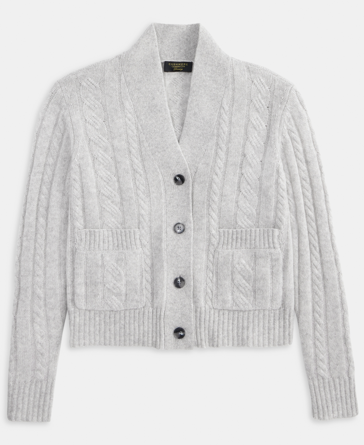 Charter Club Petite Cashmere Cable-knit Button-front Cardigan, Macy's Exclusive In Gray