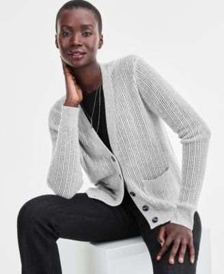 Women's 100% Cashmere Pointelle Boyfriend Cardigan, Macy's Exclusive