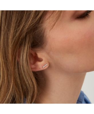 Sterling Silver Zirconia Bar Stud Earring