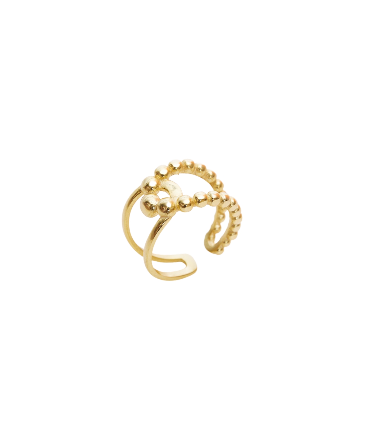 Beaded Intercepting Circle Sterling Silver Adjustable Ring - Gold